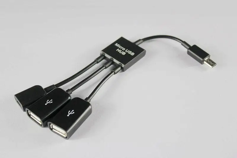 

5Pin Micro B Male to 2-Port USB A Female OTG Host Hub Splitter Data Sync Cable + Micro USB Female Power Supply Line Combo