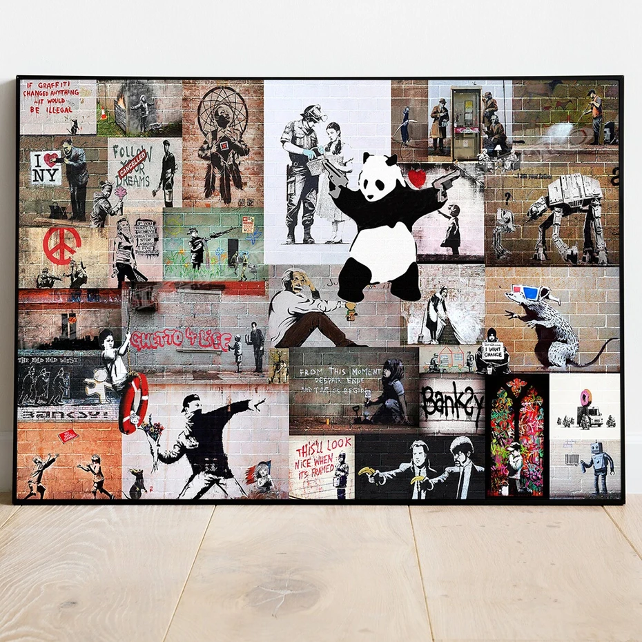 

Canvas Painting Banksy Graffiti Mash up Amazing Collage Wall Art Posters and Prints Street Art Living Room Picture Ready To Hang