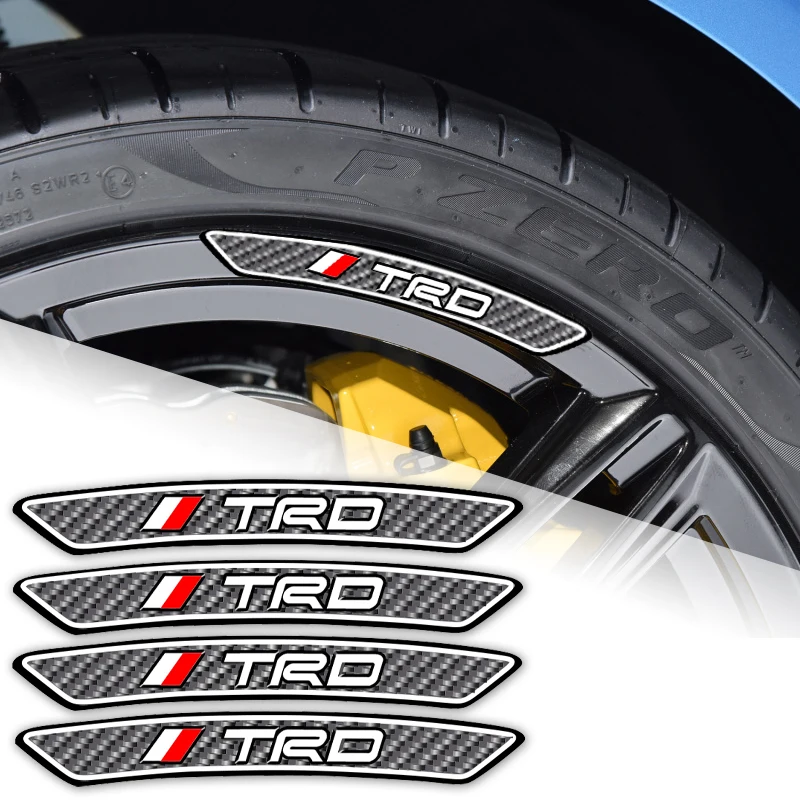 

4pc New Car Carbon Fiber Decal Sticker Wheels Rims Racing Car Sticker For Toyota TRD Logo Corolla Chr Avensis Yaris Camry Racing