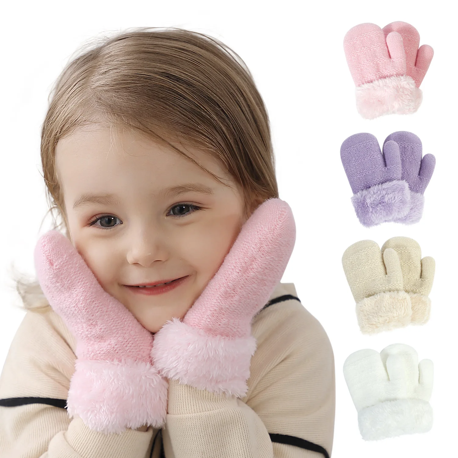 

Winter Warm Plush Baby Gloves Thick Warm Plus Velvet Mittens Children Kid Full Finger Gloves Outdoor Knitting Glove 1-6Y Kids