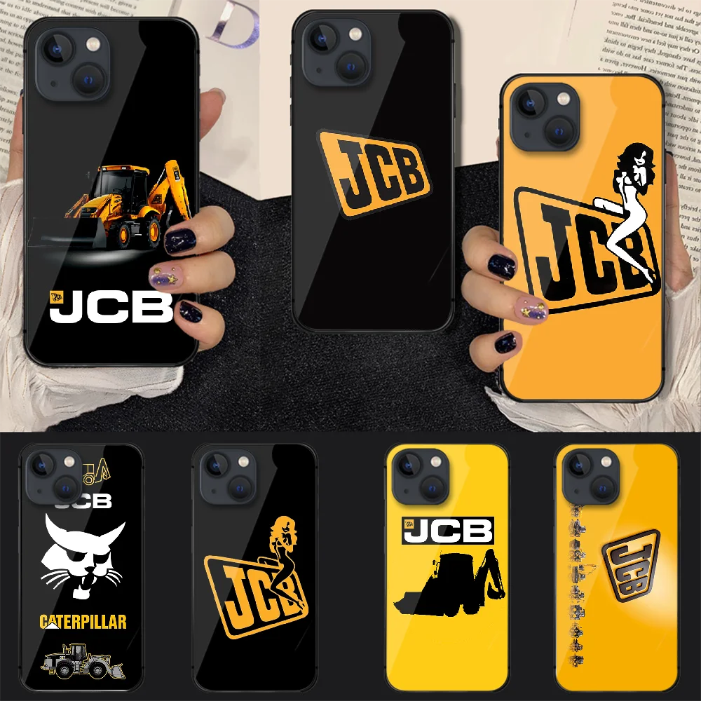 

JCB Excavator Logo Car Tempered Glass Phone Case Cover For Iphone 7 8 11 12 13 14 Pro Max Plus Mini 6s X XS XR SE Black