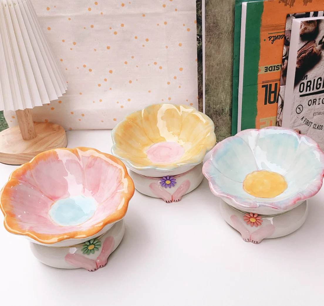 

Cat Ceramic Bowl Small Dogs Food Snack Bowls Pet Elevated Drink Eat Feeders