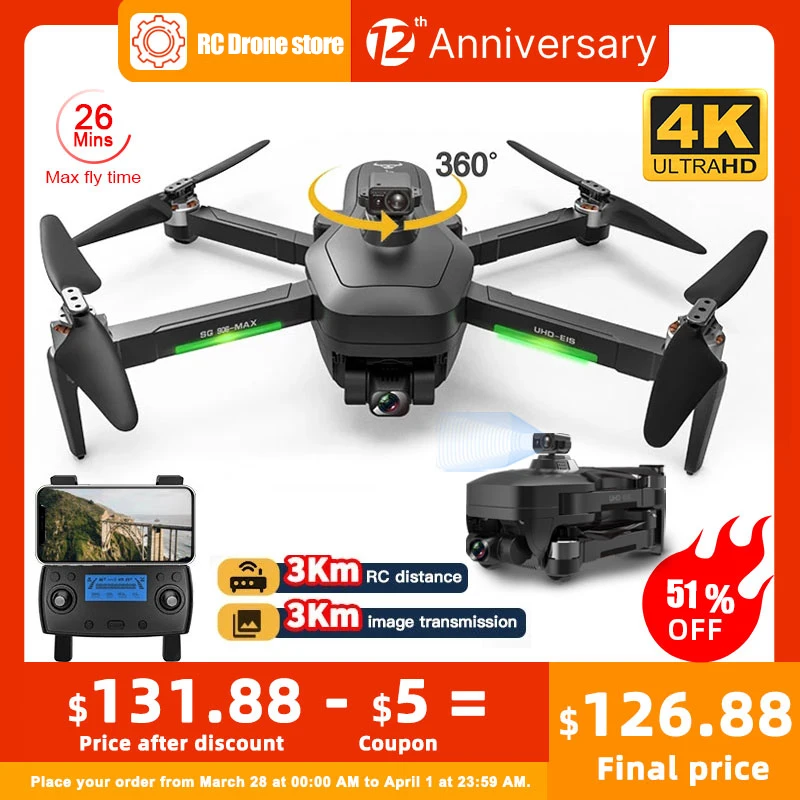 

SG906 MAX 1 / Pro 2 Professional FPV 4K Camera Drone with 3-Axis Gimbal 3KM Brushless GPS Quadcopter Obstacle Avoidance RC Drone
