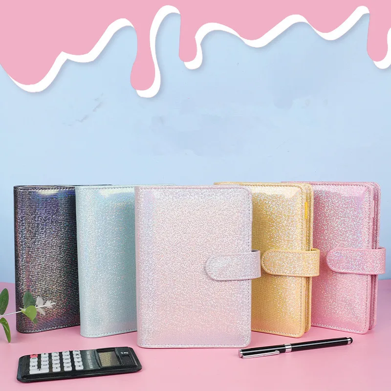 

Macaron Glitter Color A6 PU Leather DIY Binder Notebook Covers Diary Books Schedule Paper Covers School Stationery