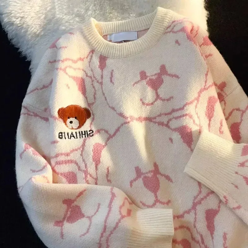 Винтажный свитер с медведем женская осенне-зимняя одежда модный джемпер