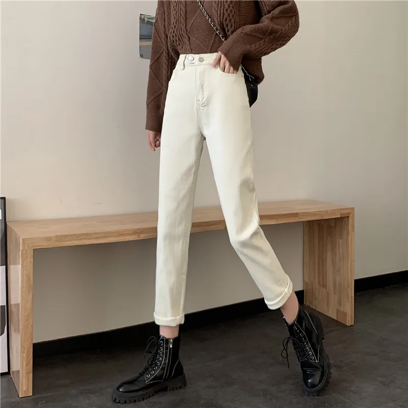 

DD0998 New high-waisted thin beige loose straight-leg jeans