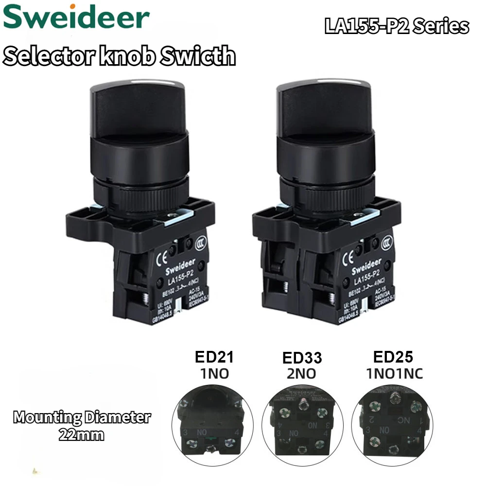 

22mm Knob switch Self-locking/Latching Knob Switch 10A/600V 2Position 3Position Selector Button Switch with Black for panelboard