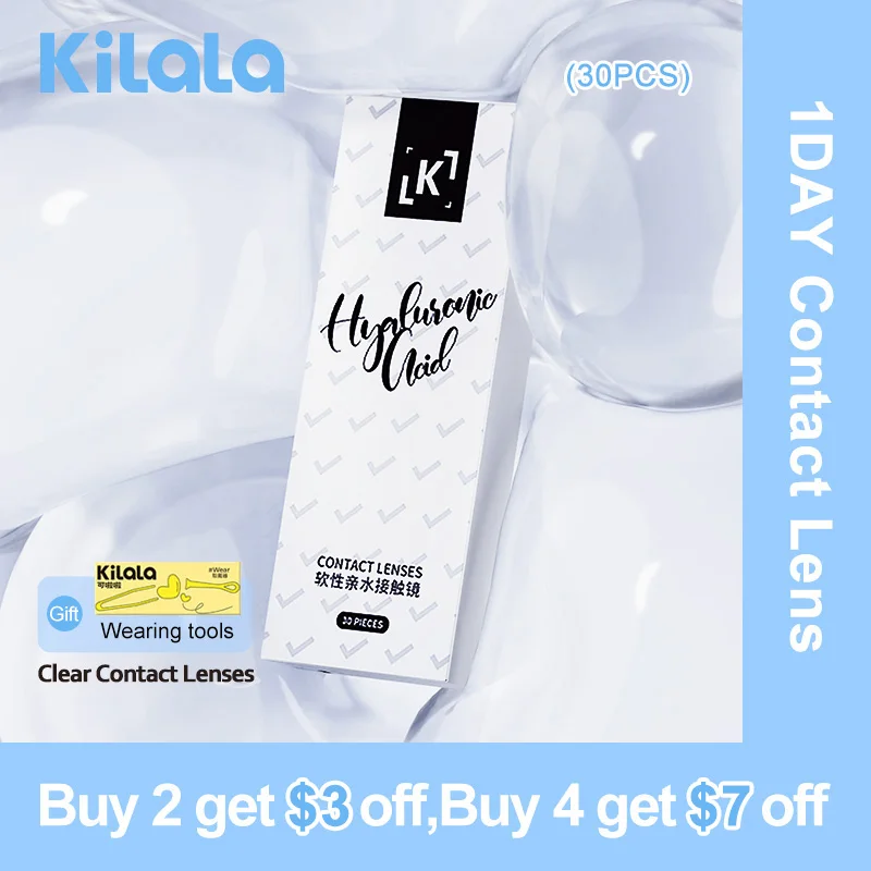 

Kilala Contact Lenses 30Pcs1Day Daily Lens With Diopters -0.1D to -10D and BC 8.6 High Wearing Comfort Lenses 58% Water Content