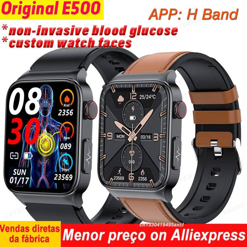 

E500 Blood Glucose Smart Watch Men ECG Monitoring Custom Dial Body Temperature Smartwatch Men IP68 Waterproof Smartwatch