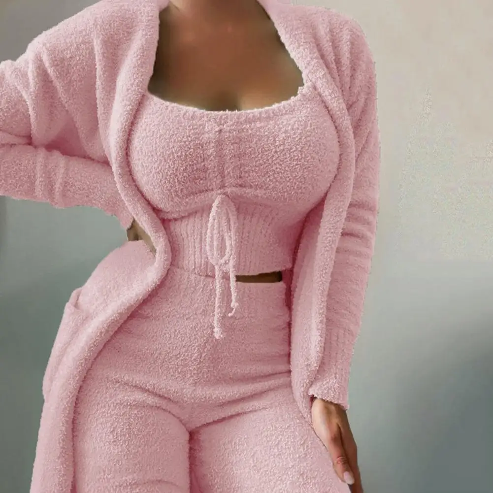 

3 Pcs/Set Autumn Pajamas Set Plush Sleepwear Low-cut Soft Women Pajamas Set Lady Nightie Set for Sleeping
