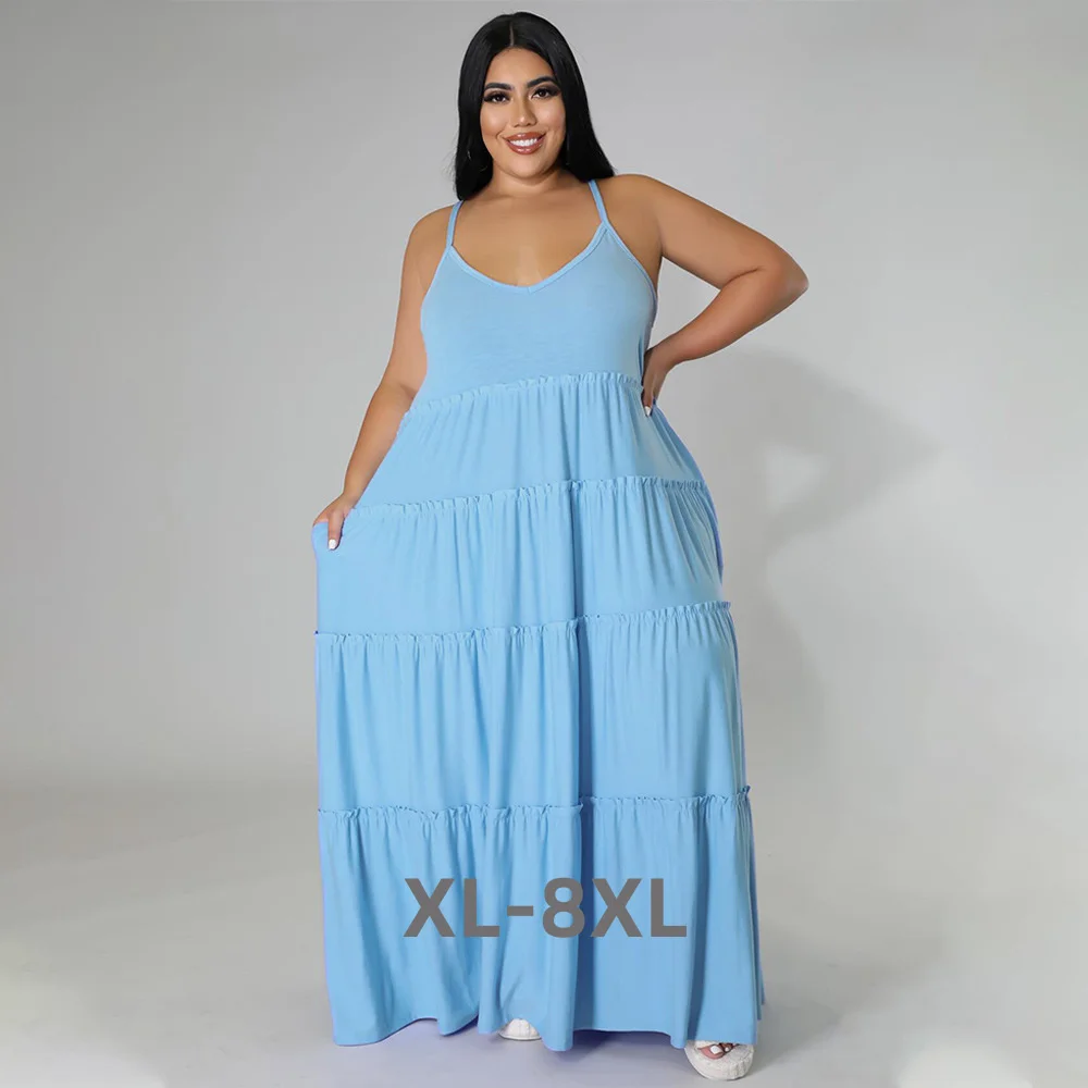 

Plus Size Solid Loose Dress Women Sleeveless Elegant Pretty Cloth Female Casual Wide 5xl Robe 2023 Summer Sal 3xl 4xl 5xl 6xl