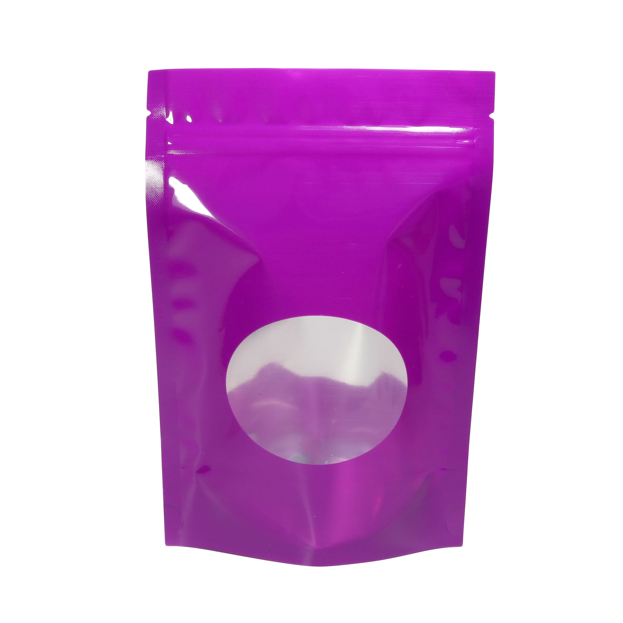 

Custom Printed Logo Various Sizes Glossy Aluminum Mylar Stand Up Packaging Ziplock Storage Organizer Bags With Oval Clear Window