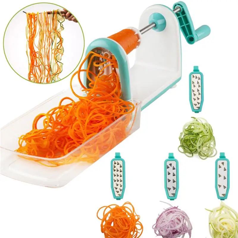

Spiral Vegetable Slicer Cutter with Container 4 Stainless Steel Blades Kitchen Chopper Shredder