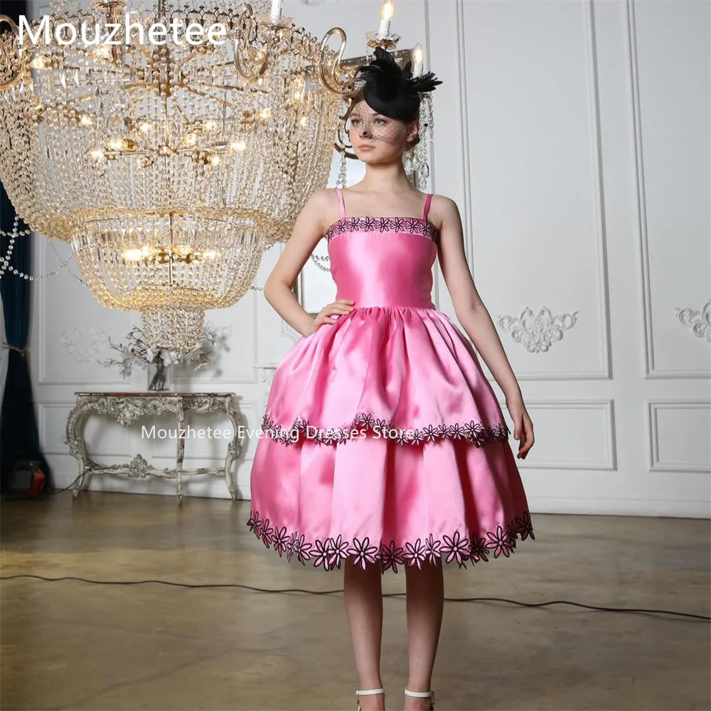 Фото Платья для девочек Mouzhetee A-Line с цветочным узором, розовые, для свадеб и вечеринок, без рукавов, с цветами, для выпускного бала, на заказ №1