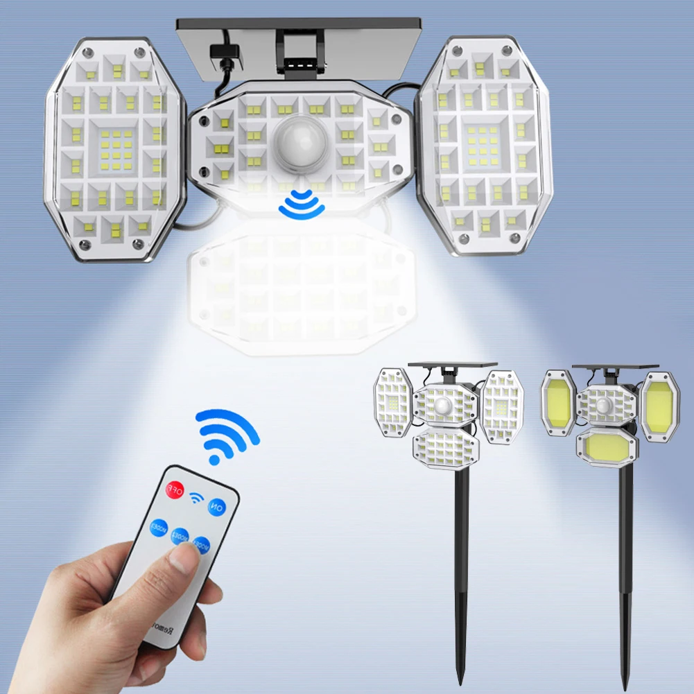 

All Side Solar Lamp Garden Wall/Spike Solar/USB Charging Light with Control Outdoor Waterproof Spotlight 4Head Lighting Security