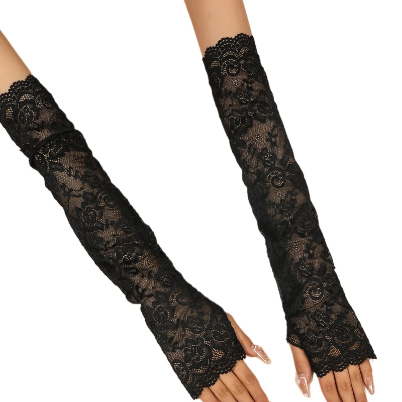 

Stretch Floral Decor Gloves Elastic Mesh Long Sleeve Gloves Nightclub Supplies