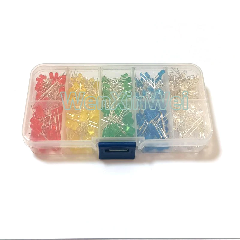 300PCS/Box 3mm 5mm LED Diode Assorted Kit White Green Red Blue Yellow F3 F5 Leds Light Emitting Diodes Electronic Kit