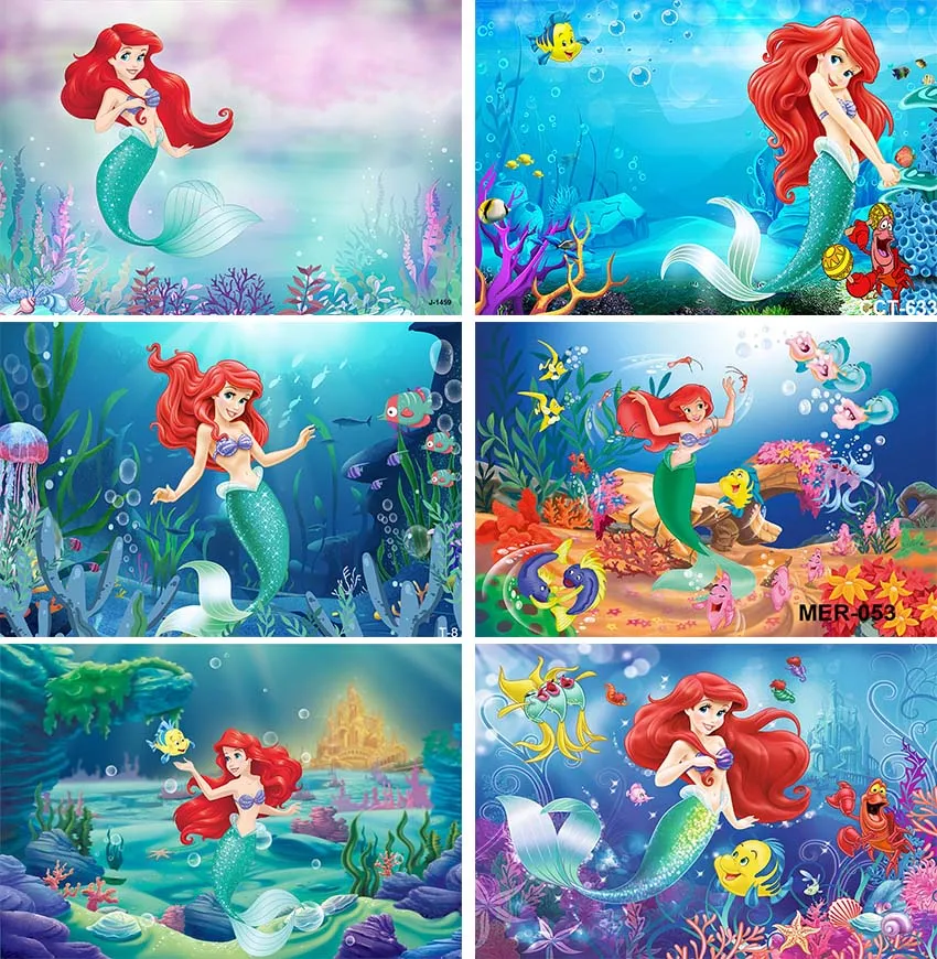 

Disney Ariel Little Mermaid Princess Backdrop Under The Sea Mermaid Background Photography Girls Birthday Party Decoration