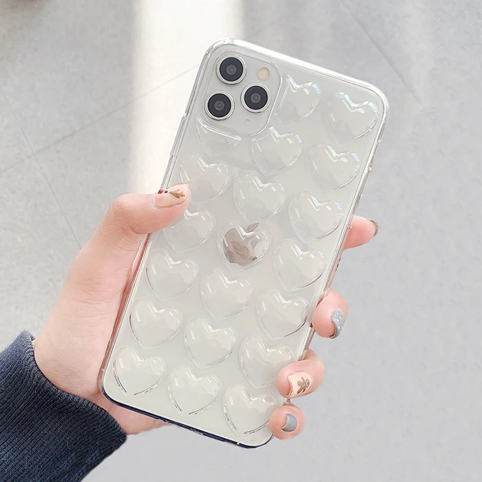 Cartoon 3D Love Heart Candy Color Phone Case for iPhone 13 12 14 11 Pro Max XS Max XR 7 Plus MINI Soft Solid Silicone Back Cover