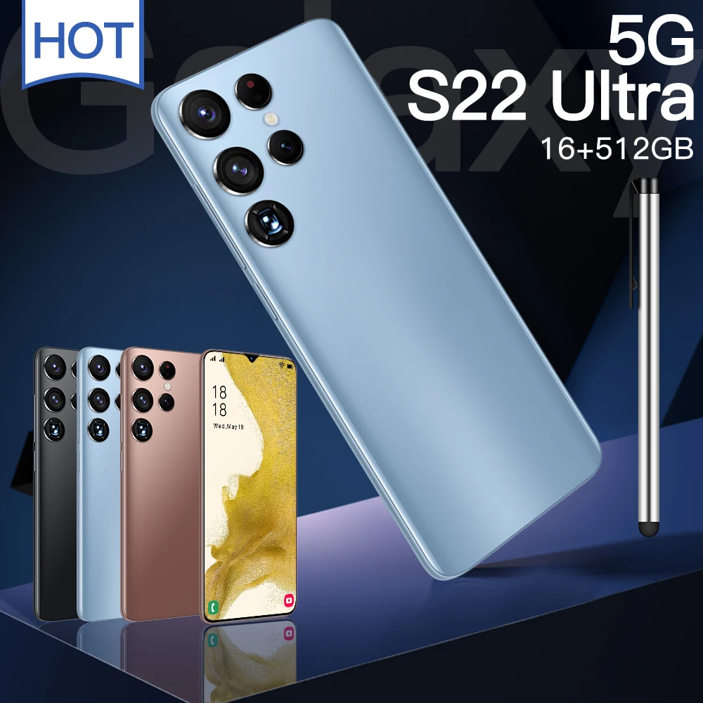 

S22Ultra Unlocked Cellphone 16GB+512GB 6.7inch 4G/5G LTE MTK6889 MobilePhone Android 12 Celular GPS Dual SIM Black Smartphone