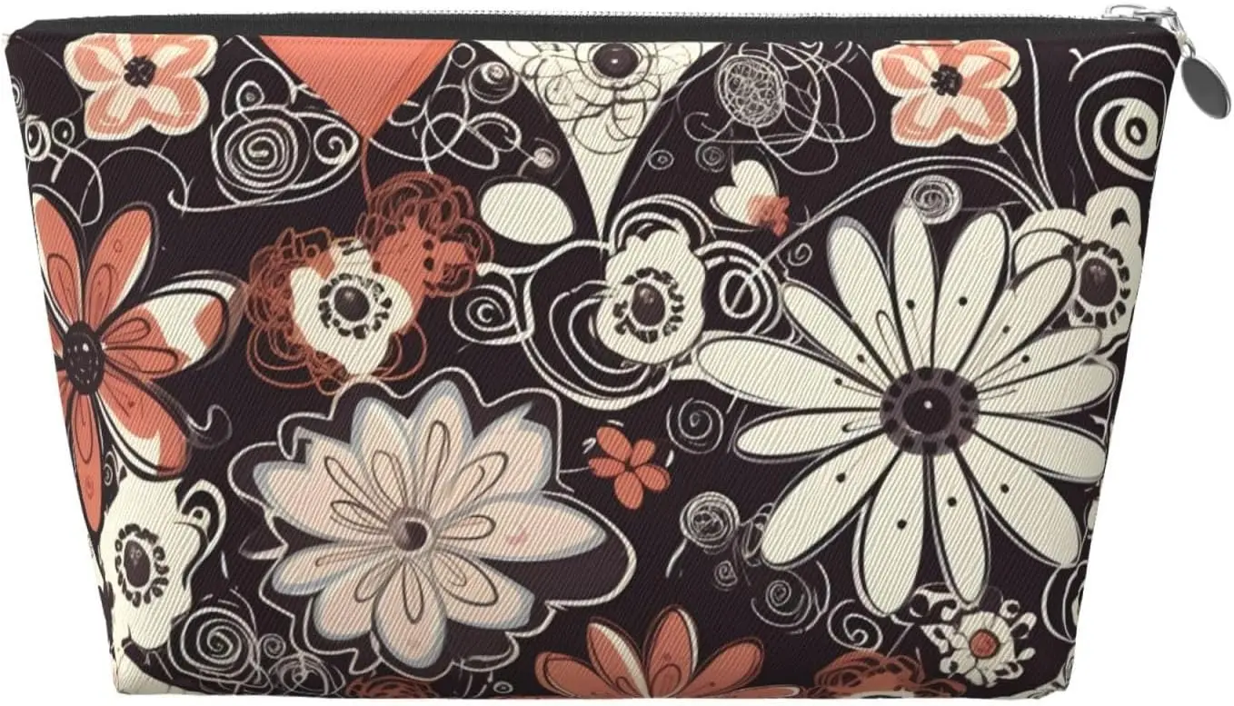 Кожаная дорожная косметичка с цветочным принтом и сердечками