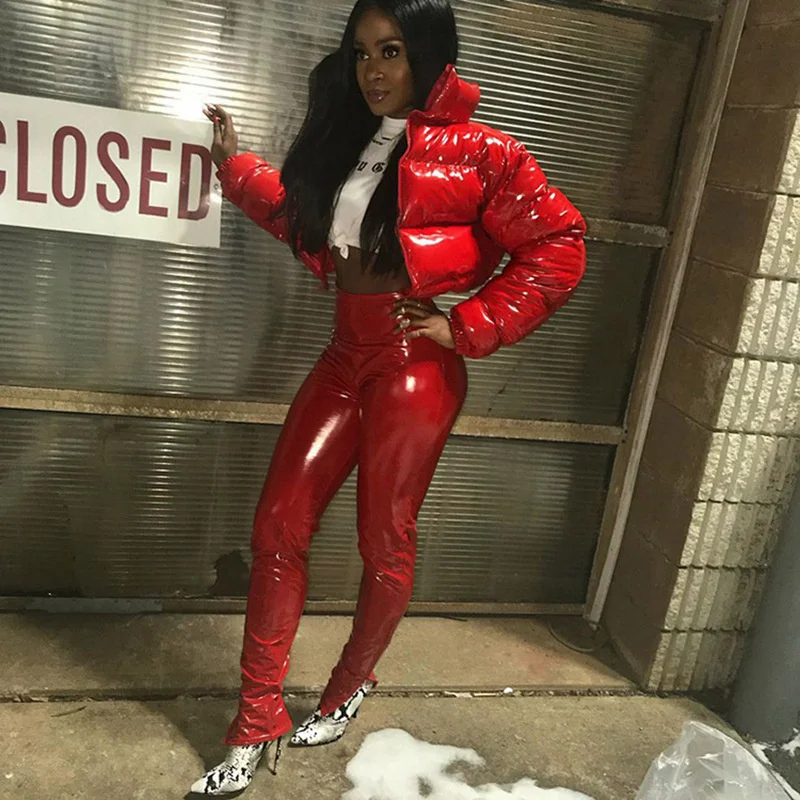 2022 Winter Padded Clothes Women Short crop Coat Candy Colors Puff Sleeve Warm Casual Padded Jacket Outwear
