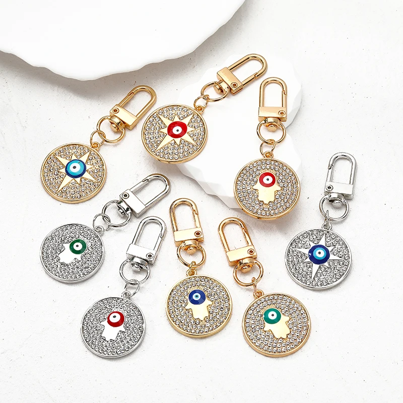 

1Pcs Zircon Star Evil Eye Hamsa Hand Keychain Keyring For Friend Couple Shiny Lucky Blue Eye Bag Car Airpods Box Key Accessories