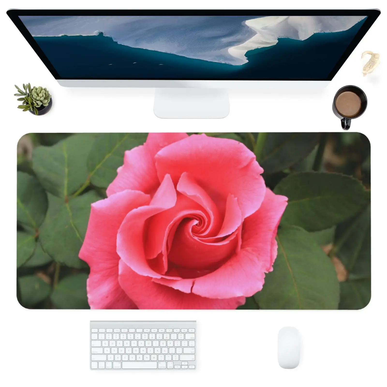 

Mouse Pad Computer Office Supplies Accessories Kawaii Large Square Customized Desk Mat Pink Rose Flower Photo MousePad 400x900MM