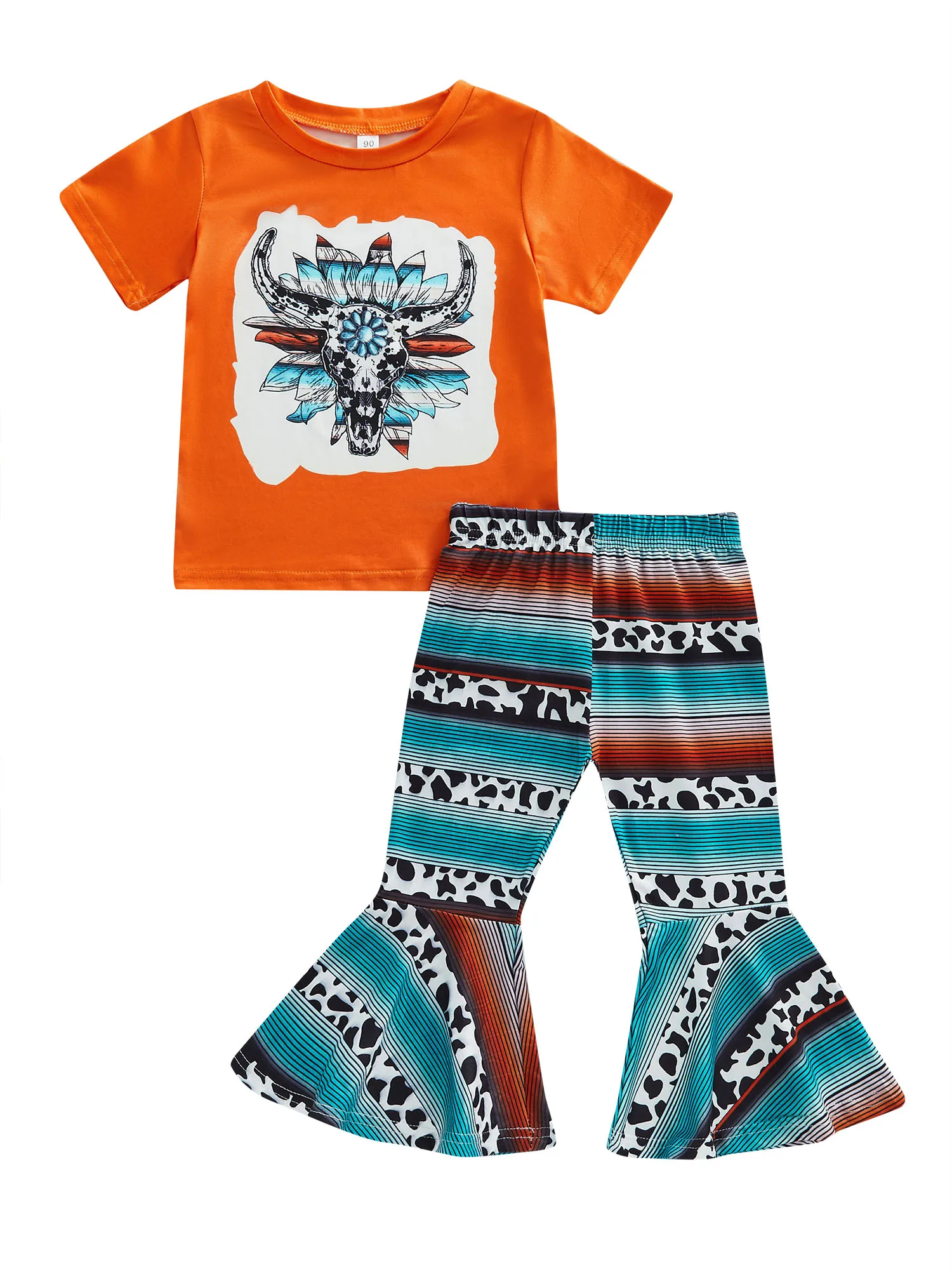 

Футболка с принтом бычьей головы и расклешенные брюки