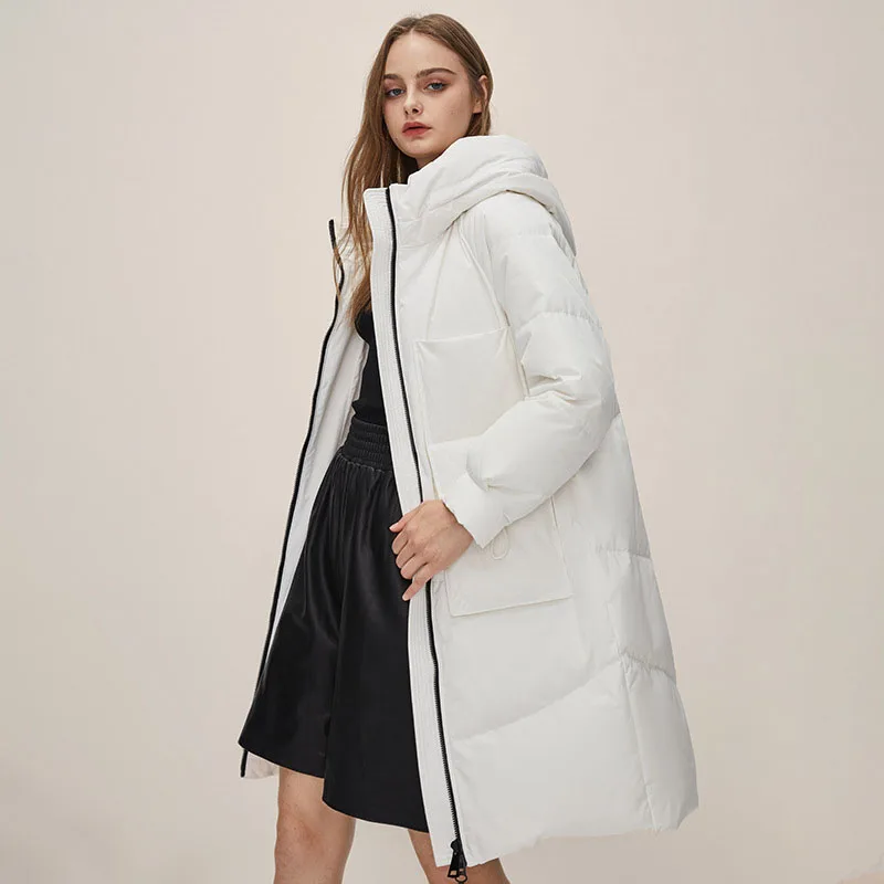 Down Jacket Overcoat Women Hooded White Duck Windproof Warm Slim Mid Length Casual Comfortable Winter Thermal Jackets Coat Parka