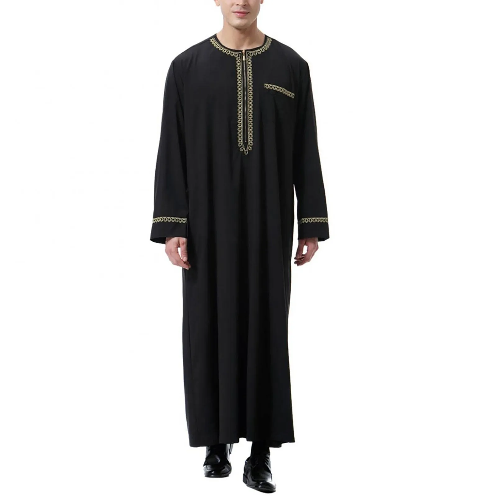 

Muslim Fashion Men Jubba Thobes Arabic Pakistan Dubai Kaftan Abaya Robes Islamic Clothing Saudi Arabia Black Long Blouse Dress