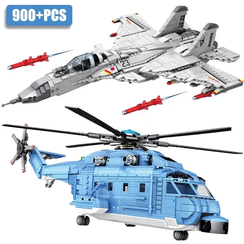 

Military Army Warcraft J-15 Fighter Transport Helicopters Model Building Blocks With Solider Weapons Bricks Toys Children Gift