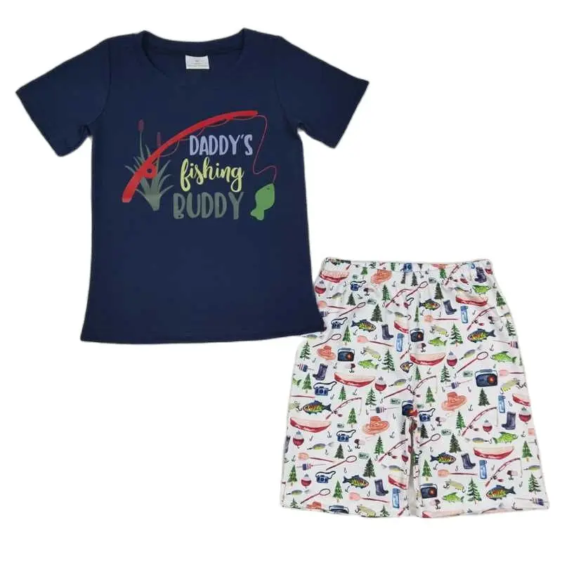 

Daddy's Fishing Buddy Boutique Letters T-Shirt Shorts Sets Children Toddler Casual Summer Clothes Suits 1-14Years Matching Cloth