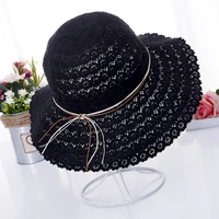 summer fashion foldable bucket cap cotton beach bow sun hats for women fashion women beach sun hat foldable brimmed straw hat