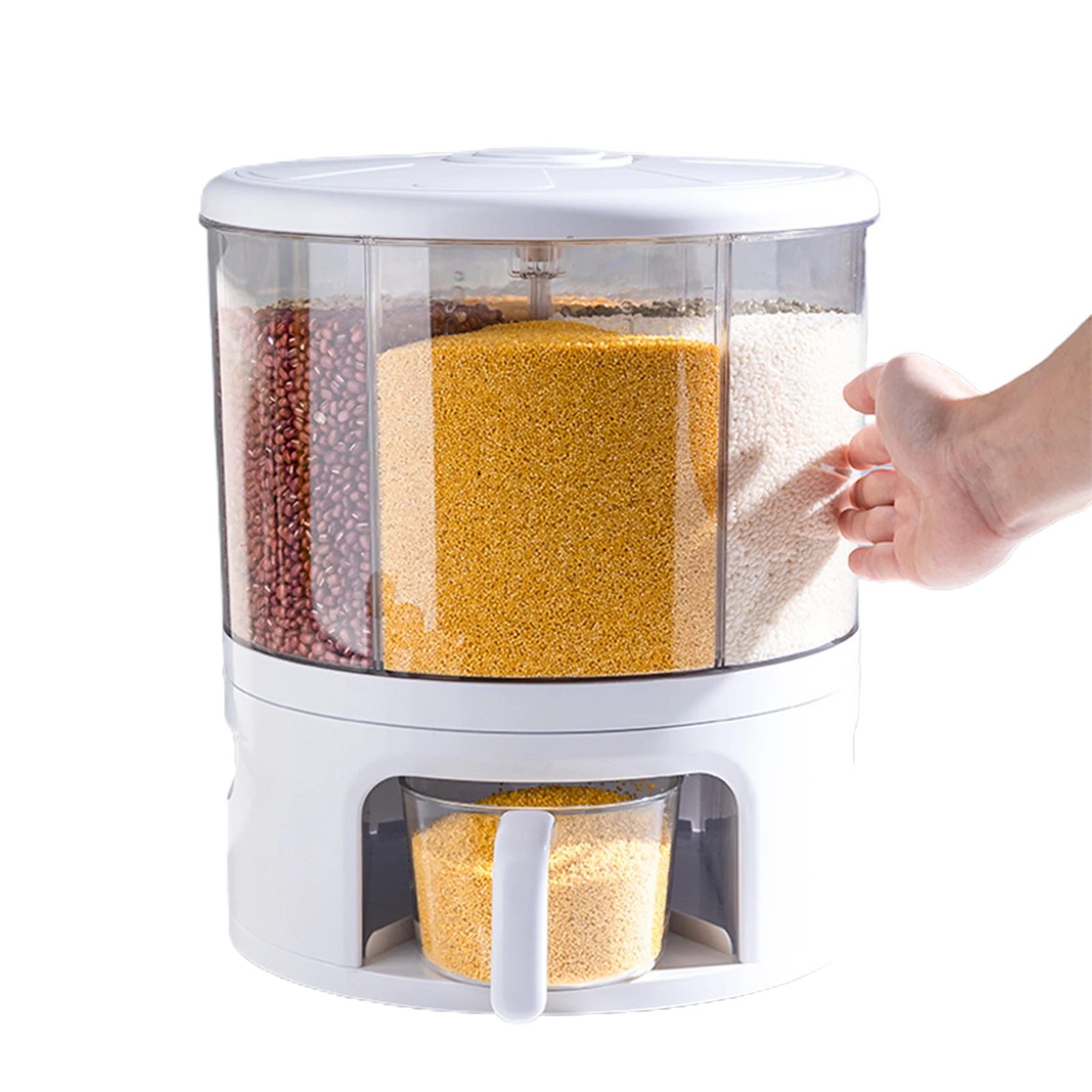 

360 Degree Rotating Rice Storage Container 24LB Rice Storage Container Round Rice Storage Container With One-Click Rice Output