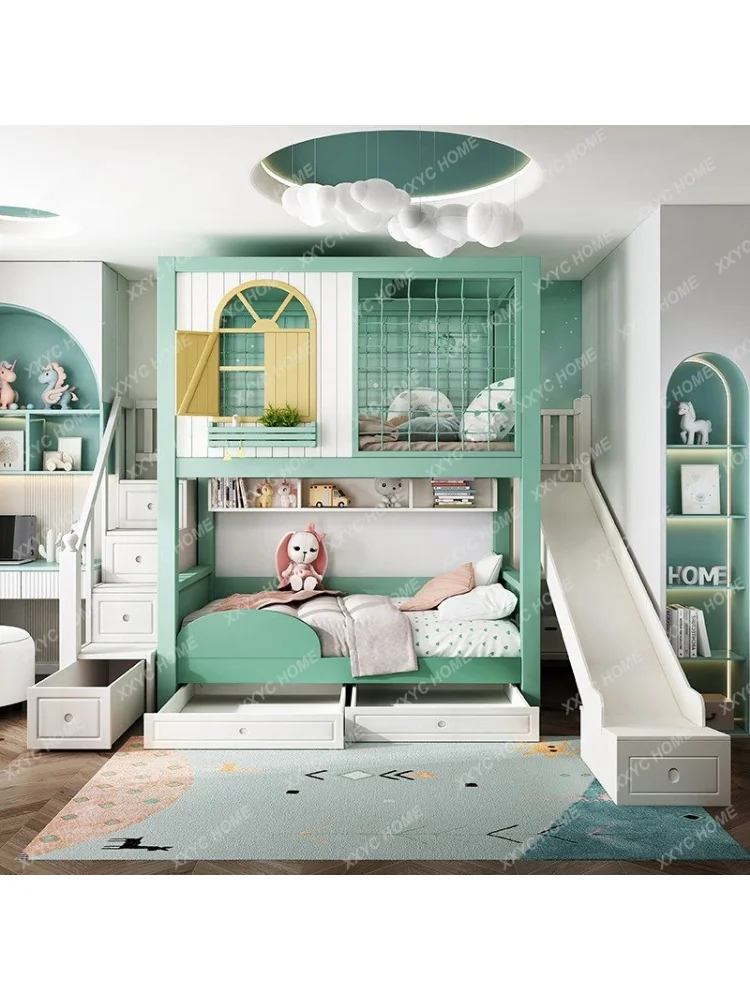 Двухъярусная кровать из массива дерева детская двухэтажная замок деревья