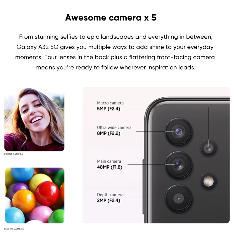 Samsung Galaxy A32 5G Smartphone MediaTek MT6853 Dimensity 720 5000mAh Battery 15W Fast Charging Cellphone 48MP Quad Cams Phone