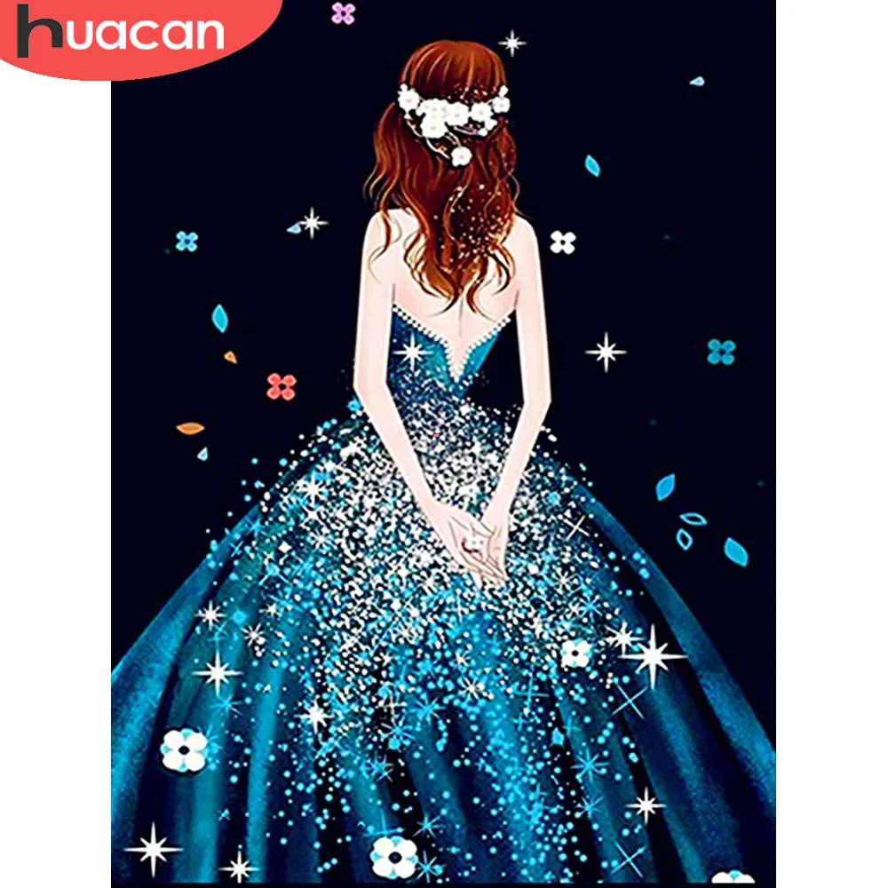 

HUACAN 5d Diamond Painting Cartoon Full Drill Square Mosaic Girl Embroidery Portrait Picture Of Rhinestone Decor For Home