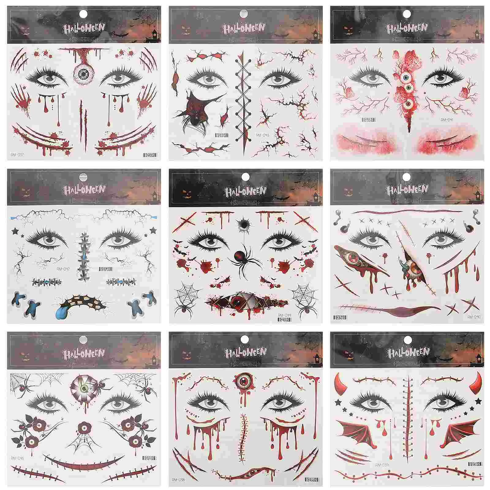 

9 Sheets Wound Tattoos Eyebrow Temporary Stickers Scars Halloween Fake Zombie Makeup Blood