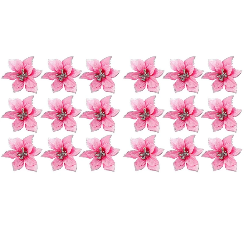 

100 шт. в упаковке, блестящие рождественские украшения Poinsettia, 5-дюймовые Искусственные Шелковые медиаторы с цветами, Декор, венок, гирлянда (ро...