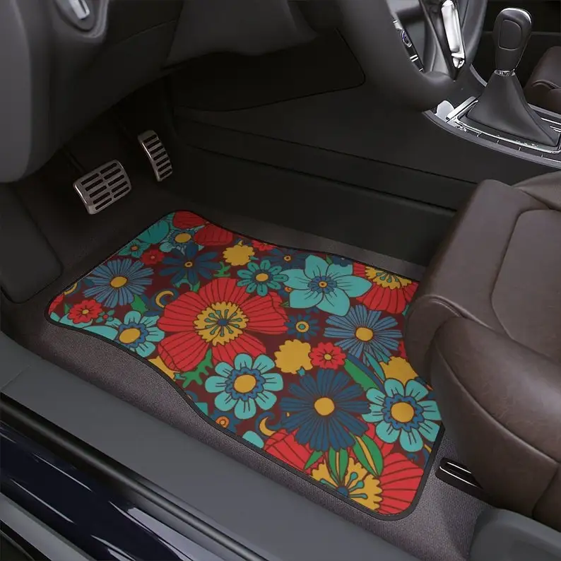 

Groovy Flower Floor Mats, Retro Mats, Car Accessories For Women, SUV Van Boho Floor Mats, Vintage Floral 70s Hippie, Cute Car Ma