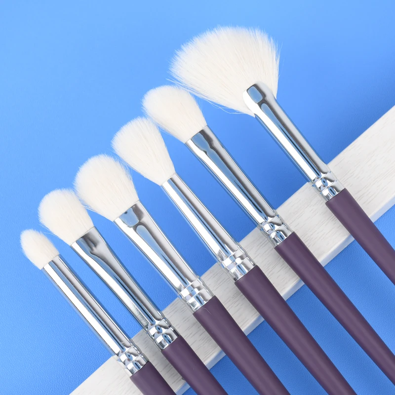 

6pcs Purple Eye Makeup Makeup Brushes Set Fine Soft Full Goat Wool Eyeshadow Nose Shadow Smudge Pure White Bristle