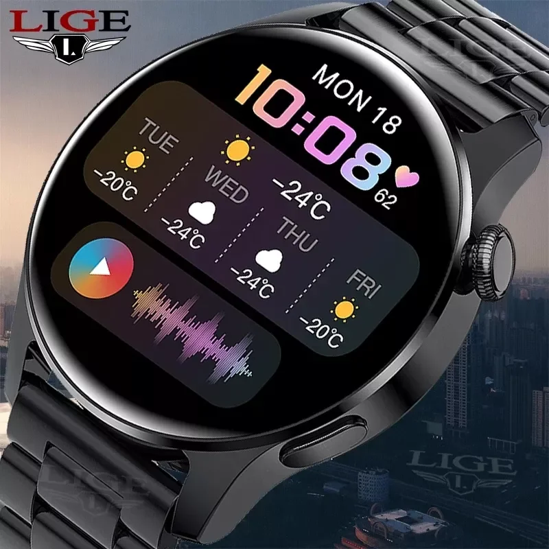 

LIGE 2022 Full circle touch screen steel Band luxury Bluetooth call Men smart watch Waterproof Sport Activity fitness watch+box