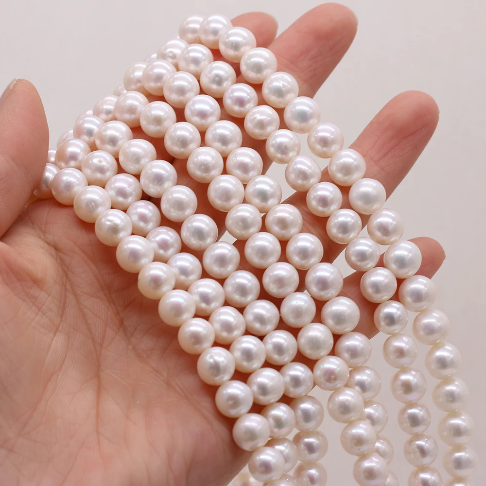 

8-9mm Real Natural Freshwater Pearl Beads White Round Loose Perles For DIY Craft Bracelet Necklace Jewelry Making 15" Strand