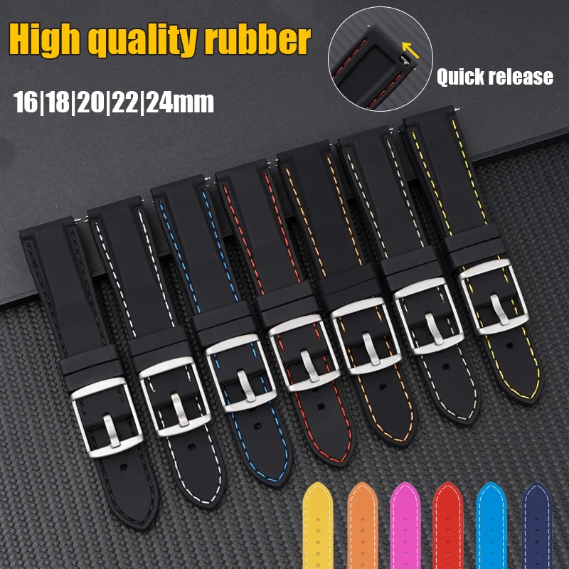 

Спортивный силиконовый ремешок, универсальный быстросъемный водонепроницаемый резиновый браслет для наручных часов Samsung Huawei GT 2 MoonSwatch, 16/18/...