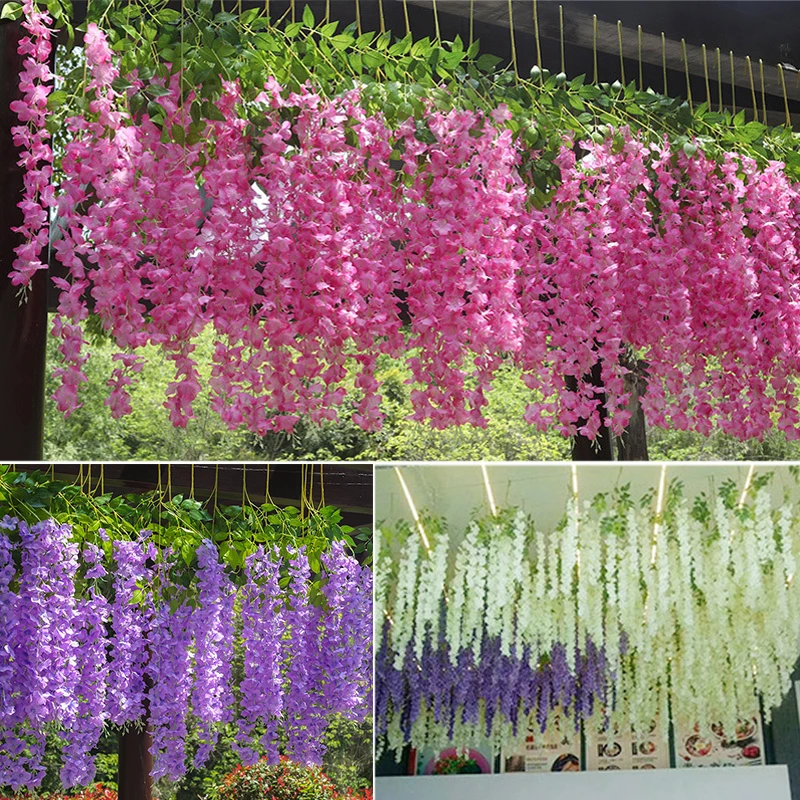 12PCS Wisteria Artificial Flower Hanging Wreath Rattan Artificial Flower String Arch Wedding Hhome Decoration Garden Decoration