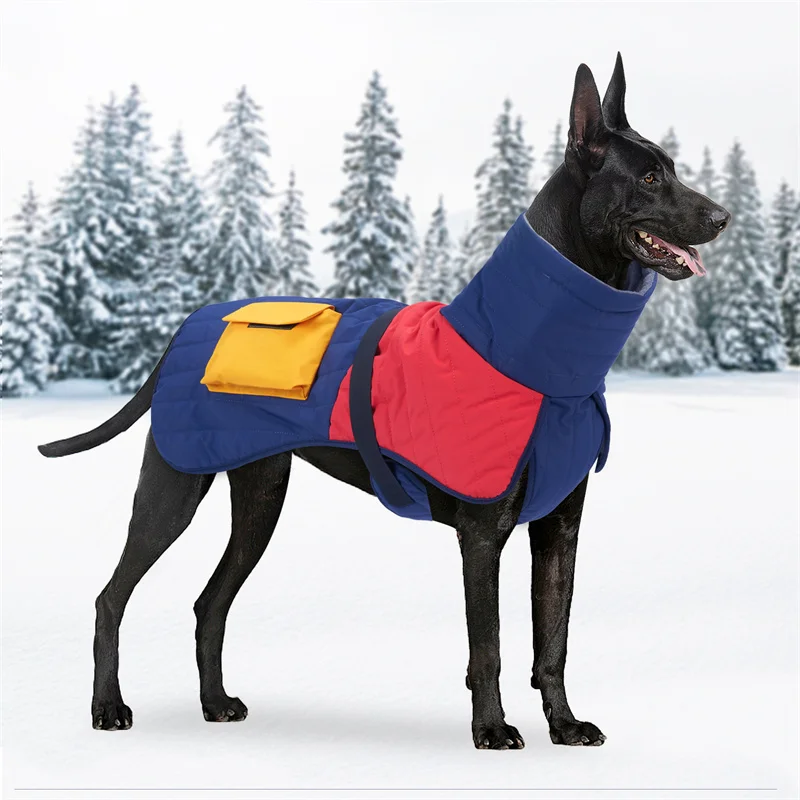 

Pet Dog Cotton Clothes Fashion Splicing Design High Neck Winter Keep Warm Coat for Medium and Large Dogs Clothes Wholesale CW217