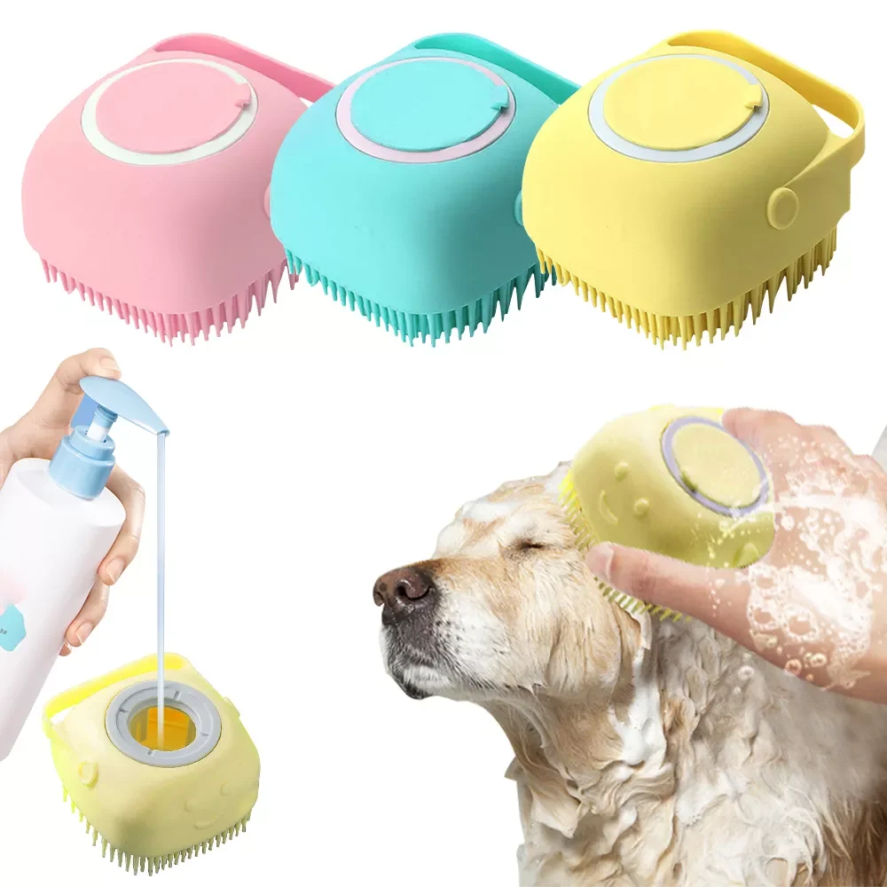 

2022New Soft Silicone Dog Brush Pet Shampoo Massager Bath Brush Bathroom Puppycat Washing Massage Dispenser Grooming Shower Brus