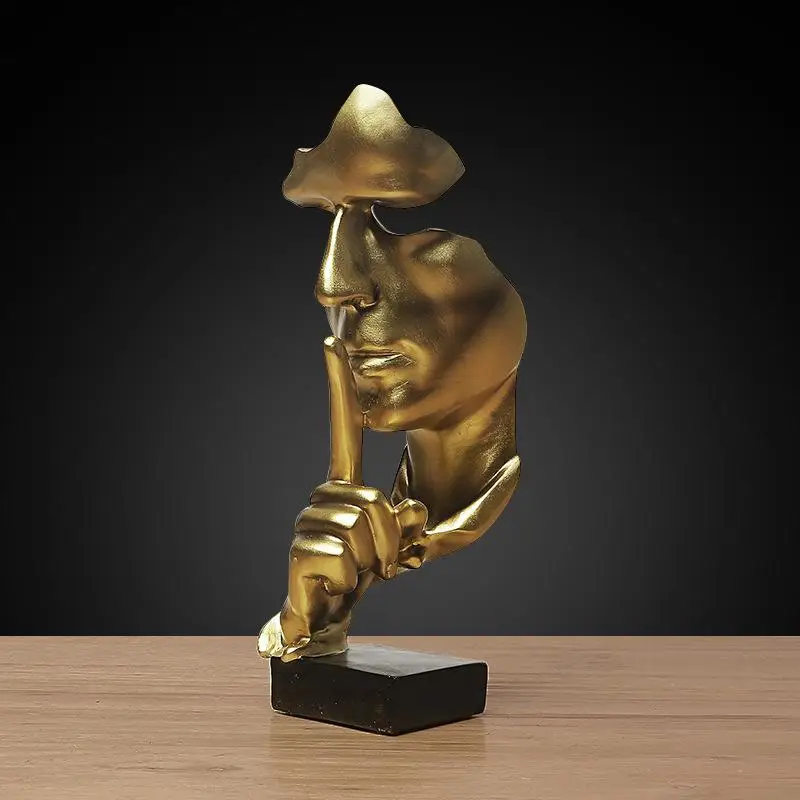 

Silence Is Golden Theme Modern European Resin Abstract Statue Keep Silent Figure Simple Sculpture Figurine Library Home Decor