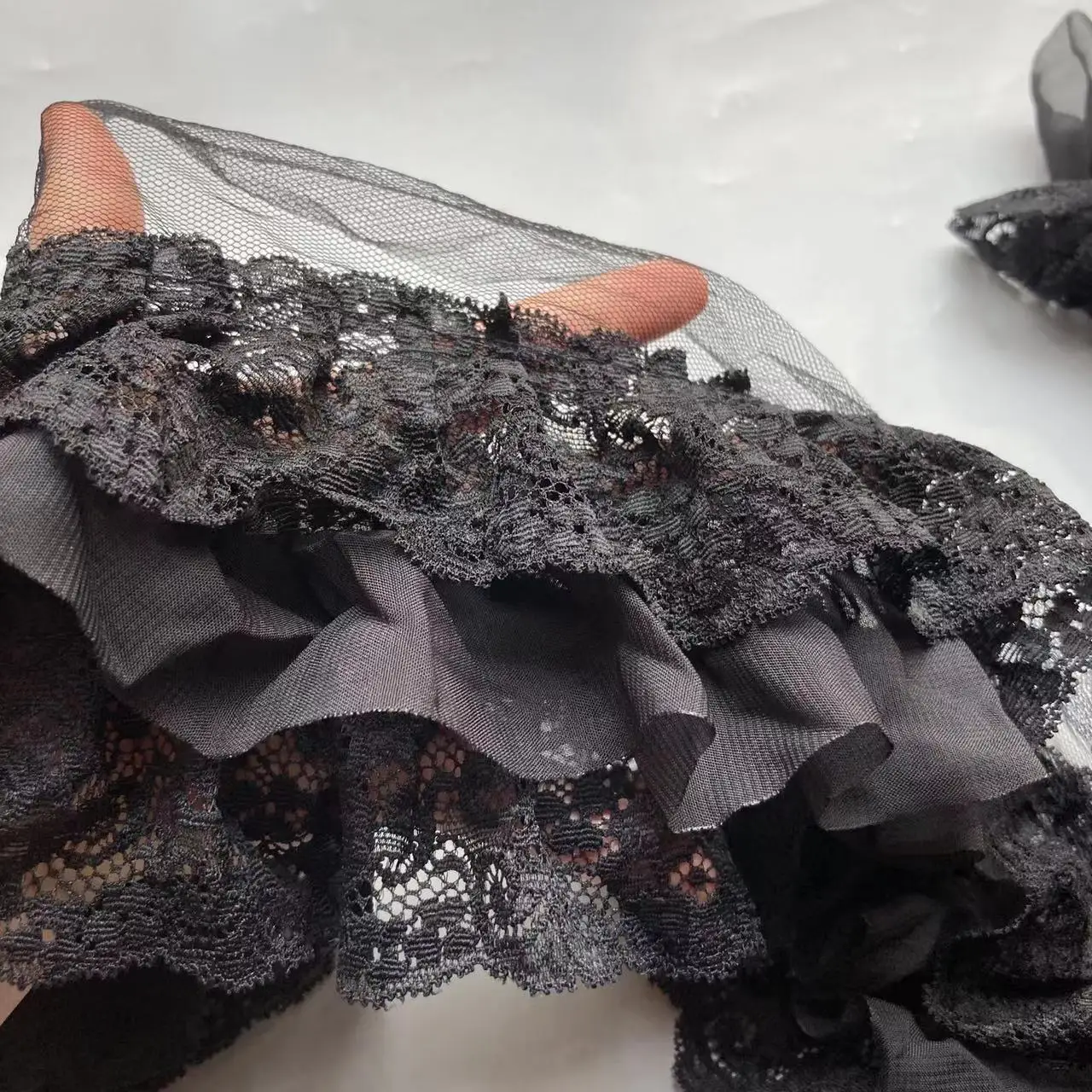 1 ярд черная трехслойная плиссированная кружевная бейка шифоновая ткань вышивка